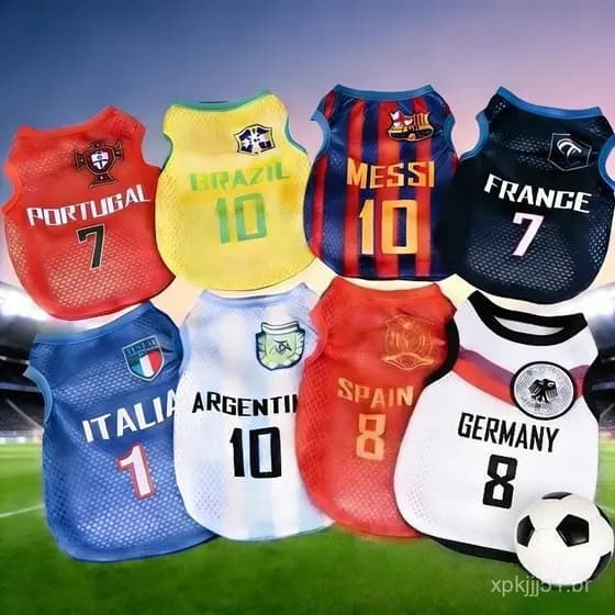 Colete de Malha para Futebol da Copa do Mundo, Roupa Casual Respirável para Animais de Estimação, Moda para Cães e Gatos