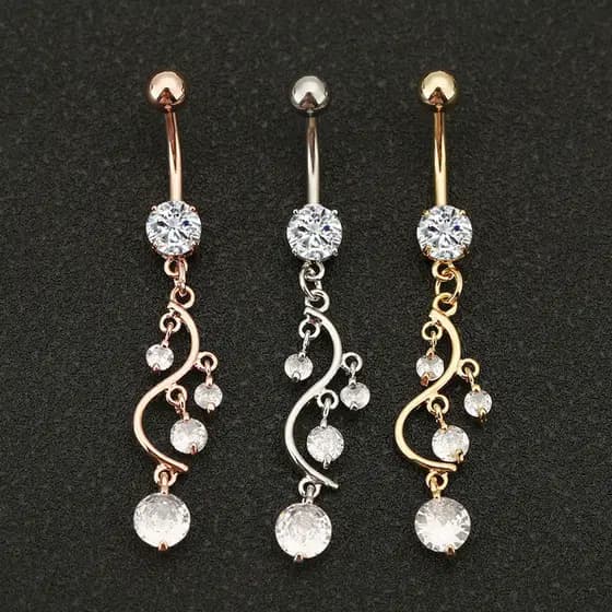 bijuterias femininas piercing umbigo ☉Europeu americano ins estilo borla zircão umbigo anel corpo Piercing jóias vento c
