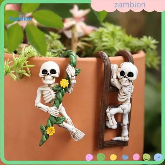 Durable Resin Figurine Outdoor Skeleton Decoration 2 Pcs Funny Climbing Statues Planter Hugger for Flowerpot Halloween G