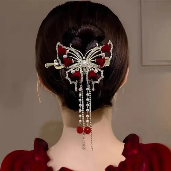 Tassel Valley alta qualidade vermelho lindo clipe de cabelo novo estilo elegante um botão antigo ornamentos de cabelo
