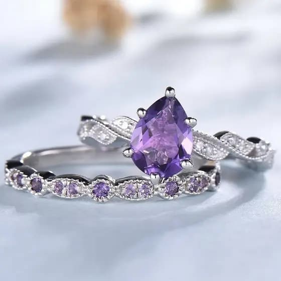 Elegante Incrustado Com Anéis De Pedra Roxa Gota D'água Conjunto De Festa Da Moda Para Joias Femininas