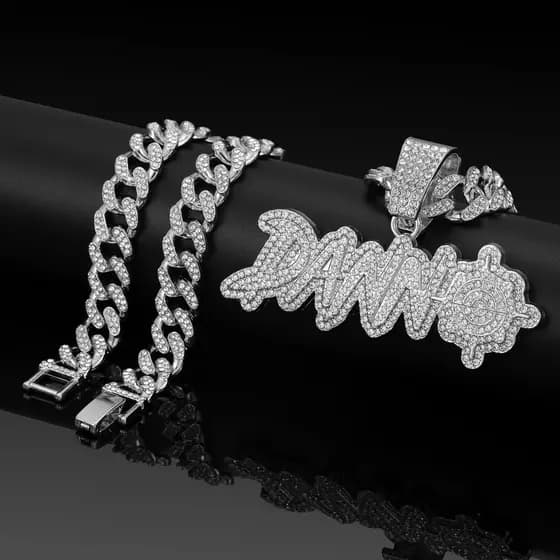 Novo Colar De Corrente Cubana Com Pingente De Letra DANN Cravejado Diamantes , Acessórios De Joias De Moda Unissex JNI9