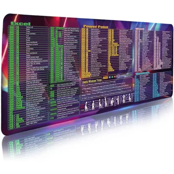 Mousepad com Atalhos para Excel, Word, Windows e PowerPoint, Mousepad Grande e Estendido para Escritório, Tapete de Tecl