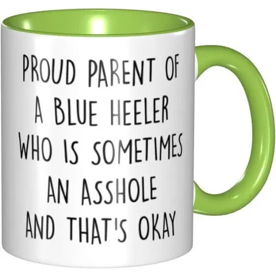Caneca Blue Heeler para Ótimas Mães ou Pais de Cães, Caneca de Café para o Dia dos Pais, com Interior e Alça Verdes, 11O