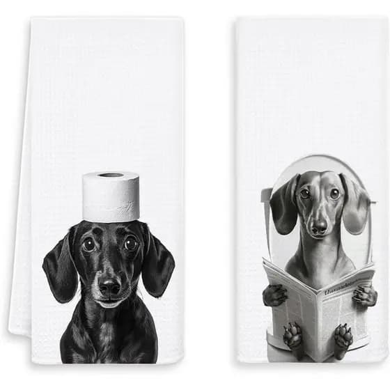 Toalhas de Mão Divertidas com Estampa de Dachshund para Banheiro, Conjunto de 2, Toalhas de Mão com Estampa de Cão Dachs