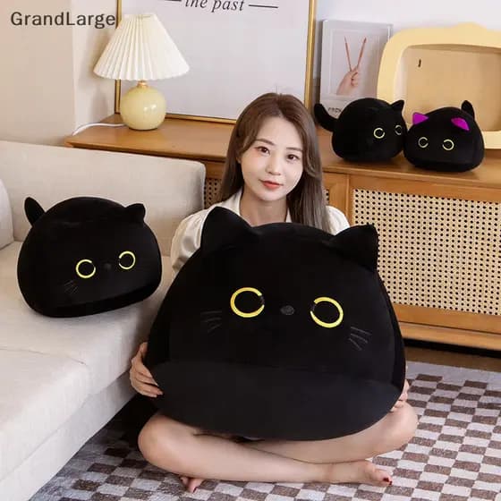 [Gato Preto Sobre Boneca De Pelúcia De Travesseiro Brinquedos Presentes Fofinhos Para Meninos Meninas Amigas BR