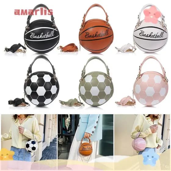Amarlis Bolsa De Ombro Feminina De Couro Com Formato Individual Em Formato De Bola De Futebol Basquete