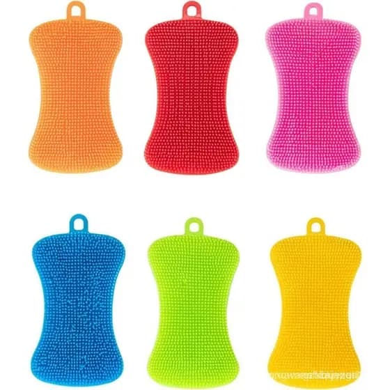 Esponja de Silicone para Lavar Louça, Kit com 6 Esponjas Reutilizáveis de Limpeza para Cozinha, Esponjas de Silicone Dup