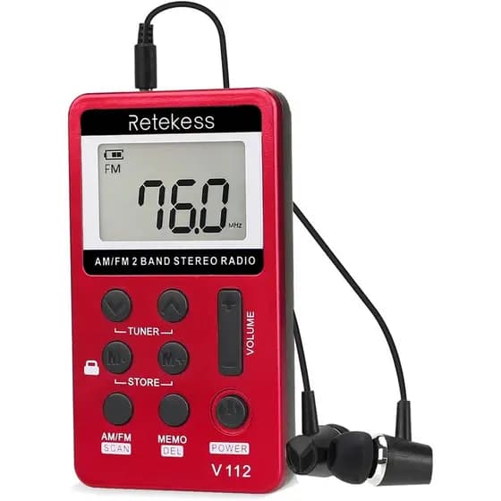 Rádio Portátil Retekess V112 AM FM, Receptor FM, Sintonia Digital Estéreo, com Fones de Ouvido, Bateria Recarregável, pa