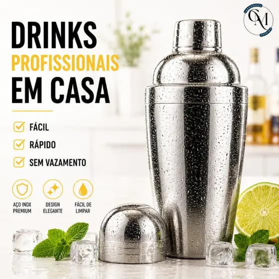 Coqueteleira Inox Shaker Drinks Profissional Com Filtro Bar Premium 500ml