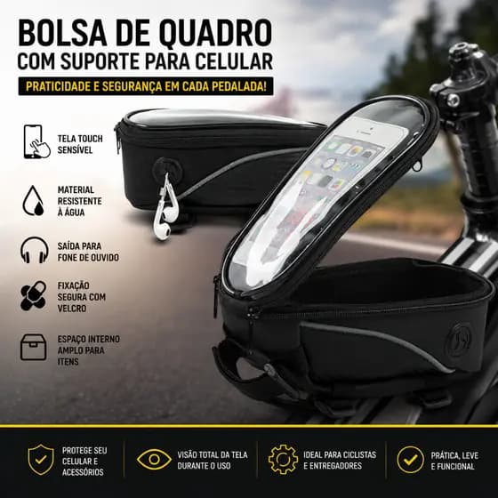 Bolsa Bike Quadro Porta Celular Touch Screen Impermeável com Saída para Fone Ciclismo