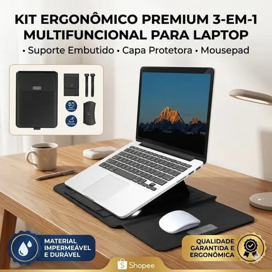 Pasta Bolsa Notebook 15.6 14 MacBook Capa Aveludada Suporte Ergonômico Mousepad Couro Kit 5 Peças