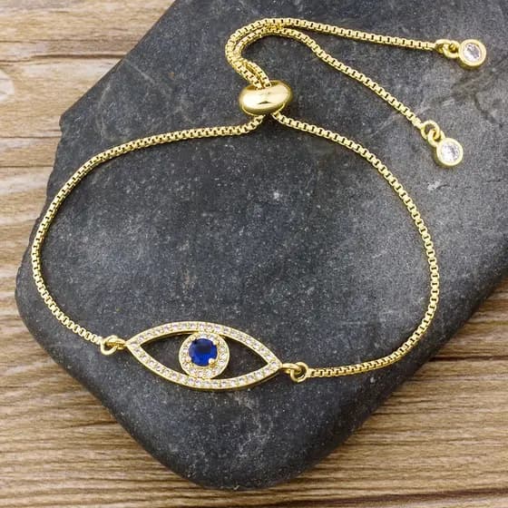 Pulseira De Olho Charmosa Para Mulheres Princesa Corte Cubic Zircon CZ Cobre Ajustável Jóias