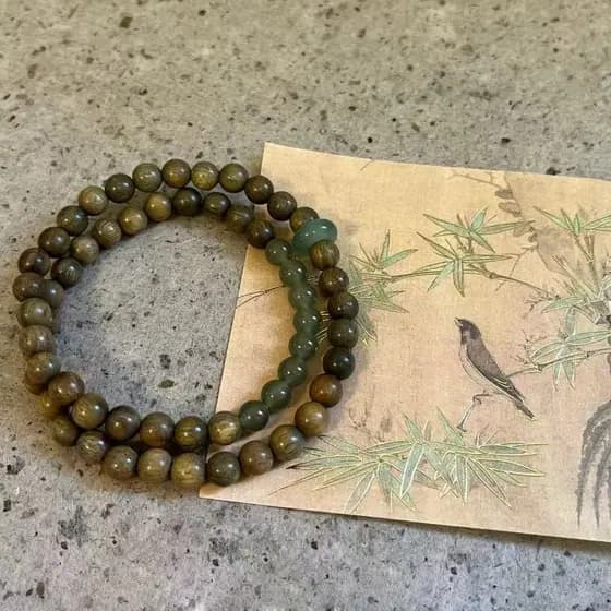 Estilo chinês seda dourada grão suave verde sândalo fresco pulseira Super fada Jade bambu pulseira Multi-círculo masculi