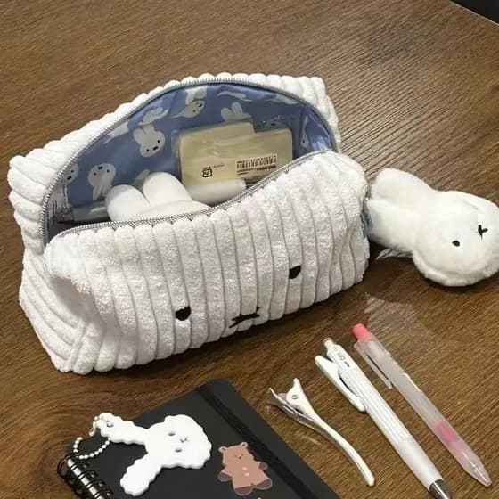 Estojo de lápis de pelúcia fofo do coelho Miffy, estilo ins, grande capacidade, material macio, adequado para armazename