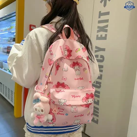 Mochila Escolar Sanrio Girl My Melody para Estudantes, Cor Grafite Estampada, Grande Capacidade, Presente para Alunos do