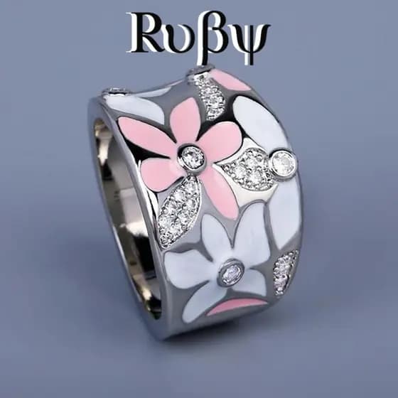Ruby * Linda Flor Micro-Incrustada Zircão Anel Versão Coreana Estilo Coreano Flor Anel Fresco Versão Ampla Anel de Dedo