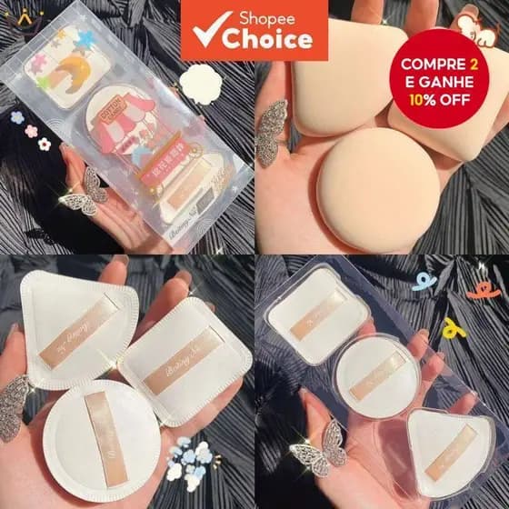 Conjunto De Esponja Puff Super Macio Marshmallow Pó Almofada De Ar Molhado E Seco Triângulo Quadrado Redondo