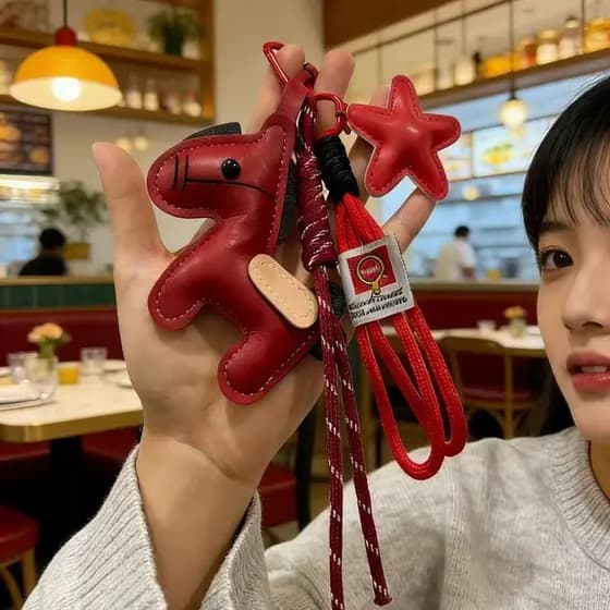 Pingente de bolsa de pônei imediatamente rico na moda pingente vermelho ano do cavalo chaveiro de carro