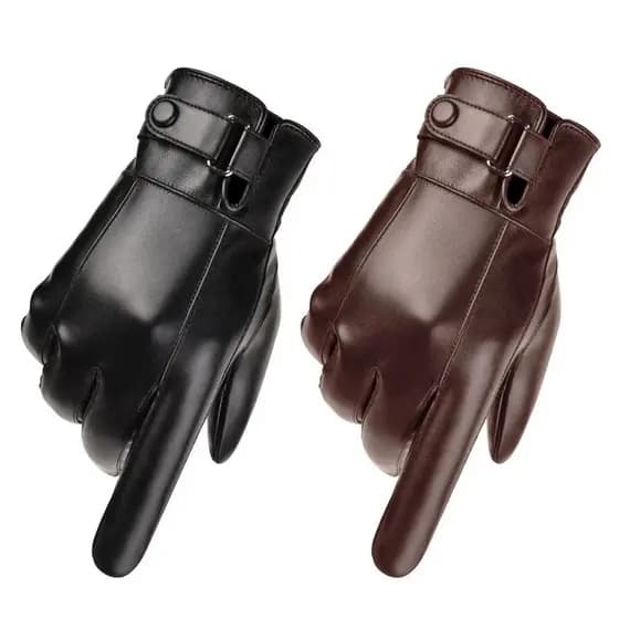 Luvas de Couro PU Brilhantes, Tecido Sensível à Prova de Frio, Espessadas para o Inverno, Ajustáveis, Quentes, de Lã D