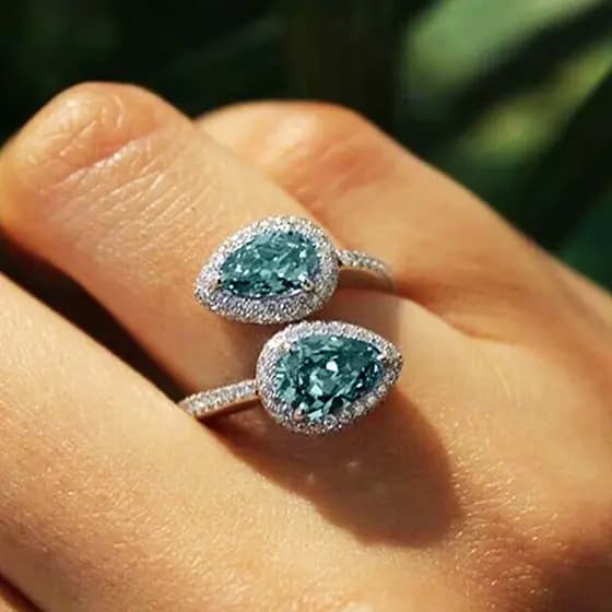 Anel de zircão azul em prata esterlina S925, joias simples da moda, presente feminino.