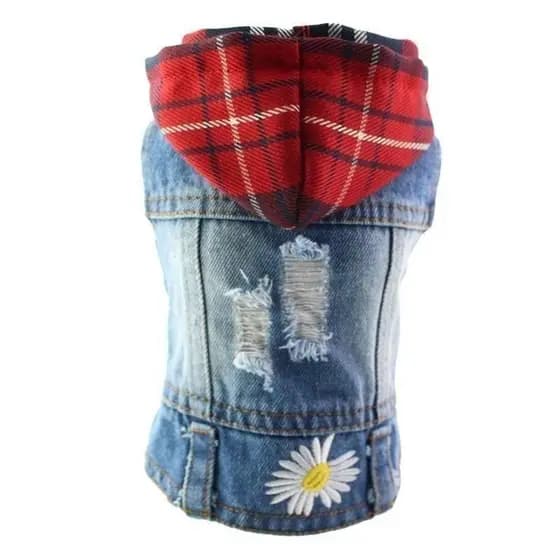 Colete Jeans Macio Com Margaridas Para Cachorro , Chapéu , Jaqueta De Roupas De Cowboy De Estimação , Fantasia De Moda C