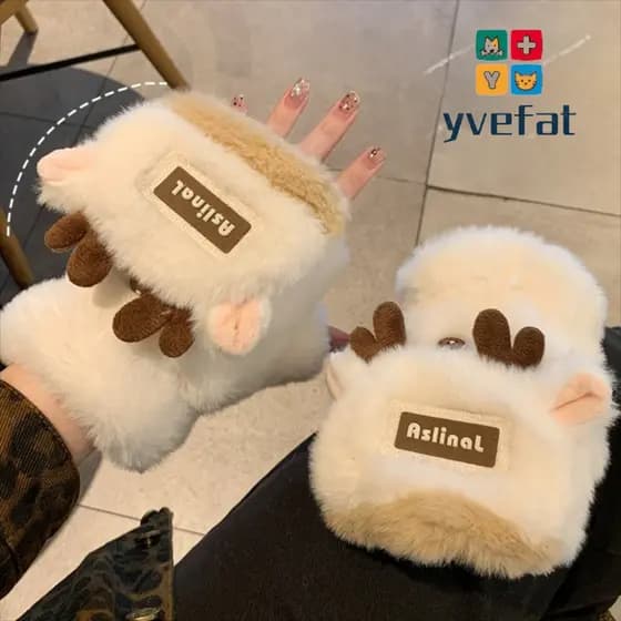 YVEFAT Chifres Luvas De Pelúcia , Sem Dedos Grossas E Quentes À Prova De Vento De Inverno Macias Fofas