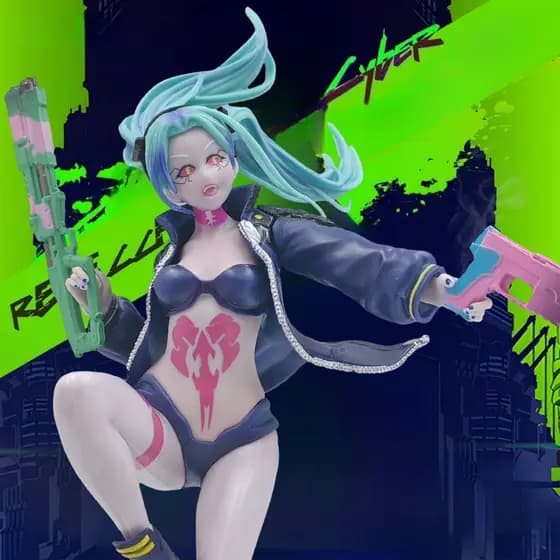 23cm Cyberpunk:edgerunners Figura Rebecca Estatueta Suporte Levantar A Arma anime Modelo Estátua Boneca Coleção Brinqued
