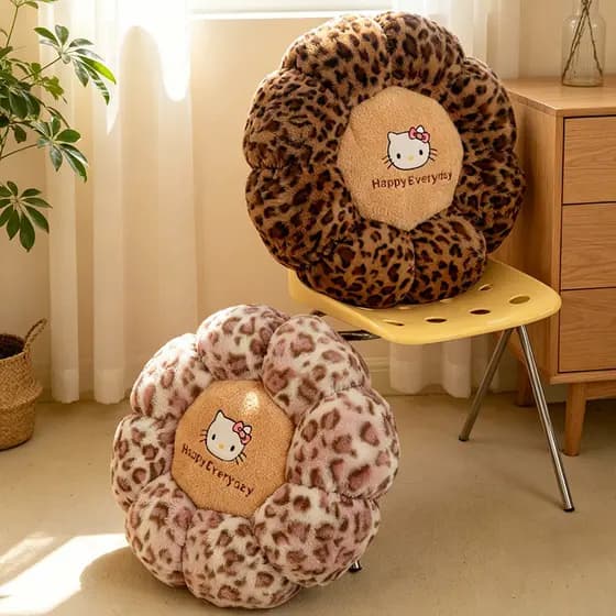 Almofada De Assento De Pelúcia Com Estampa De Leopardo Hello Kitty Para Cadeira , Piso , Decoração De Casa , Feliz Todos