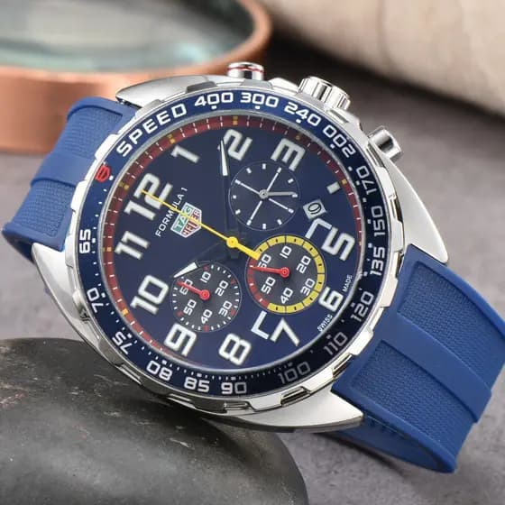Relógio masculino F1 moda esportes série 6 ponteiro Multi-função relógio de quartzo pulseira de aço/borracha QPQZ