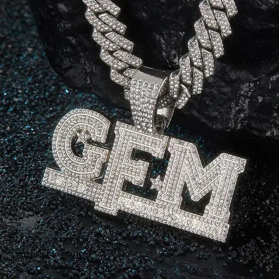 Colar de hip hop GFM carta hip hop pingente de alta qualidade cheio de diamante colar de corrente cubana