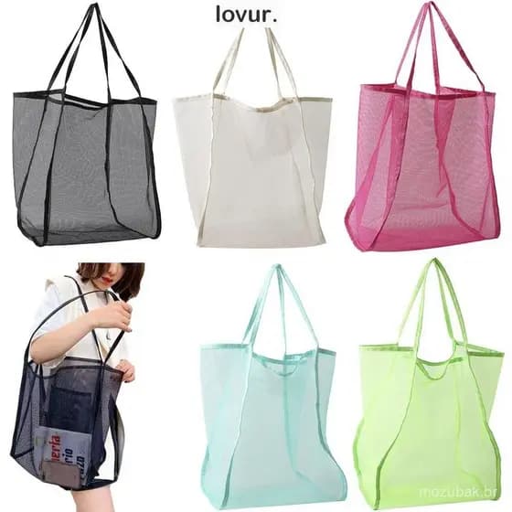 LOVUR Saco De Malha Para O Ombro De Praia De Grande Capacidade Transparente