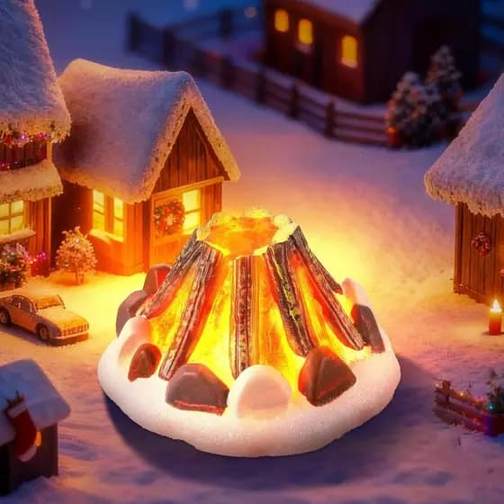 Acessórios para Vila de Natal Hiboom, Figurinha de Fogueira Artificial com Luzes LED, Operada a Bateria, Decoração de Vi
