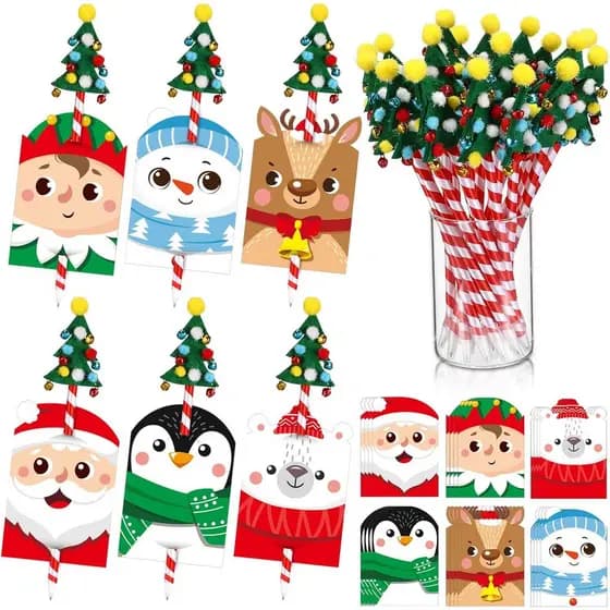 Sabary 24 Conjuntos de Canetas em Forma de Bengala de Natal com Cartões de Saudação, Pequenos Cartões de Natal Fofos, Ca