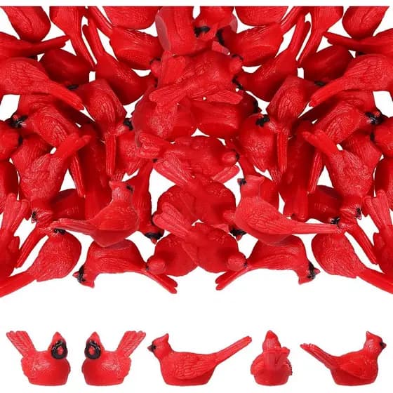 Droutti 120 Peças Mini Ornamentos de Resina em Forma de Cardeais Vermelhos, Pequenas Figuras de Pássaros Cardeais, Minia