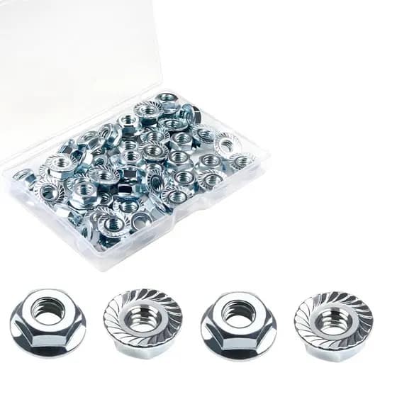 50 peças de porcas sextavadas com flange serrilhada 1/4-20, porcas sextavadas com flange de 1/4", aço carbono zincado, p