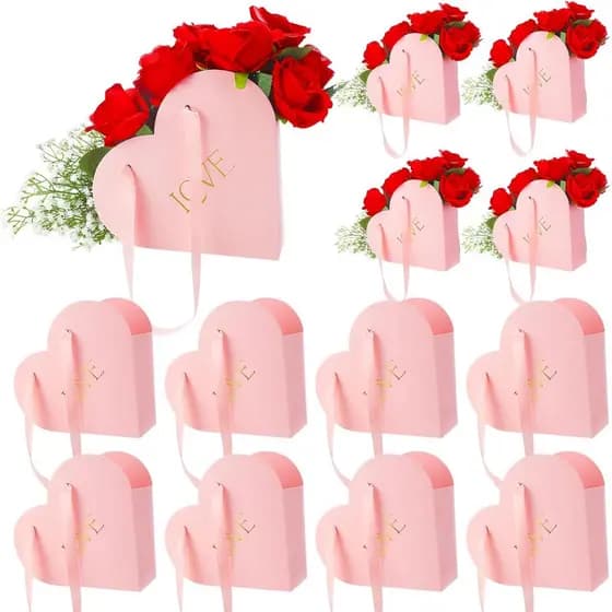Kolldenn 12 Peças Caixas de Flores em Forma de Coração, Balde de Armazenamento para Buquês de Dia dos Namorados, Caixas