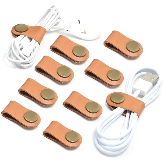 CAILLU Organizador de Cabos, Pacote com 10 Peças, Suporte para Cabos, Clipes de Cabo em Couro, Organizador de Cabos USB,
