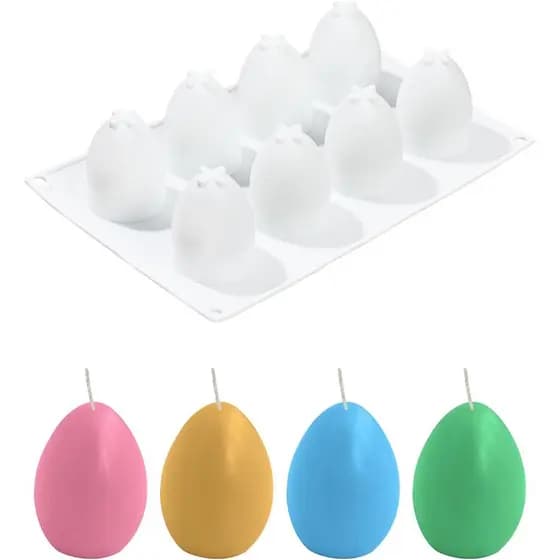 Silicone Egg Molds - 8-Cavity Easter Egg Shaped Mold for Chocolate, Candy, Fondant, Jello, Baking, Soap, Resin, Lotion B