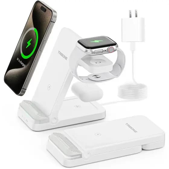 Carregador Sem Fio, Tribone 3 em 1 Carregador Rápido Dobrável para iPhone 17 16 15 14 13 12 11 Pro Max XR XS 8 Plus, par
