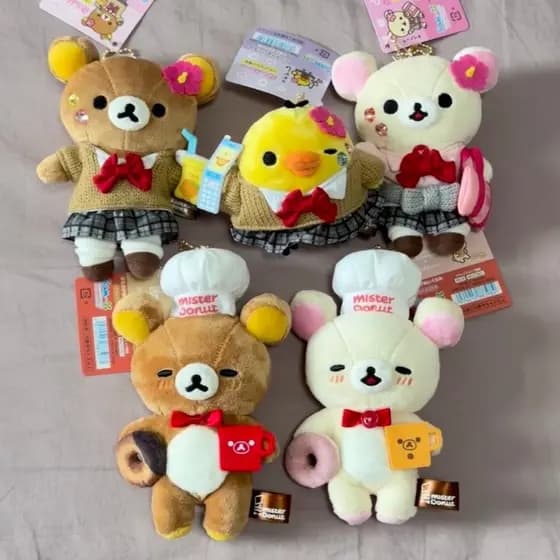 Bonito Rilakkuma Chef Série Plushie Brinquedo Korilakkuma Kiiroitori Chaveiro De Pelúcia San-x Relaxar Urso Macio Saco P
