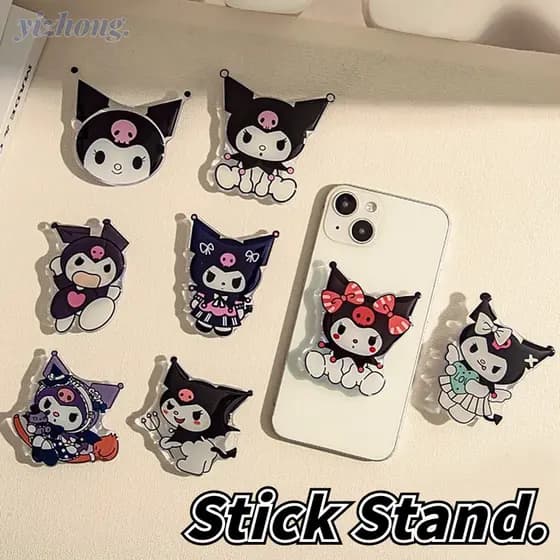 Suporte Universal para Telefone Fofo Kuromi Padrão de Preguiça Preto de Desenho Animado Gadgets de PC Presente de Aperto