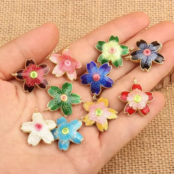 Pequim Cloisonne contas colar pulseira brincos jóias acessórios contas artesanais DIY acessórios cinco pétalas flor sepa