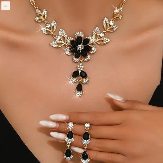 Moda Europeia E Americana Luz Luxo Gota De Água Flor Colar Brincos Conjunto De Duas Peças Elegante , Requintado Sentido