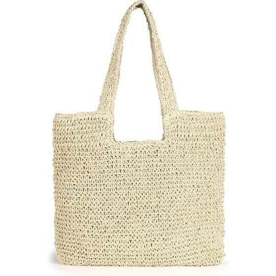 Bolsa de Praia de Palha, Bolsa de Ombro Feminina Tecida, Bolsa Grande de Verão Feita à Mão, Bolsa Hobo para Praia, Pique