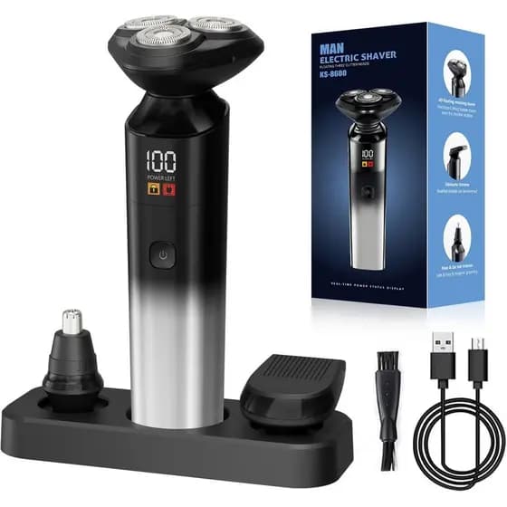 Barbeador Elétrico para Homens, Barbeador Elétrico Recarregável para Homens, Barbeador Rotativo 3D à Prova d'Água, Barbe