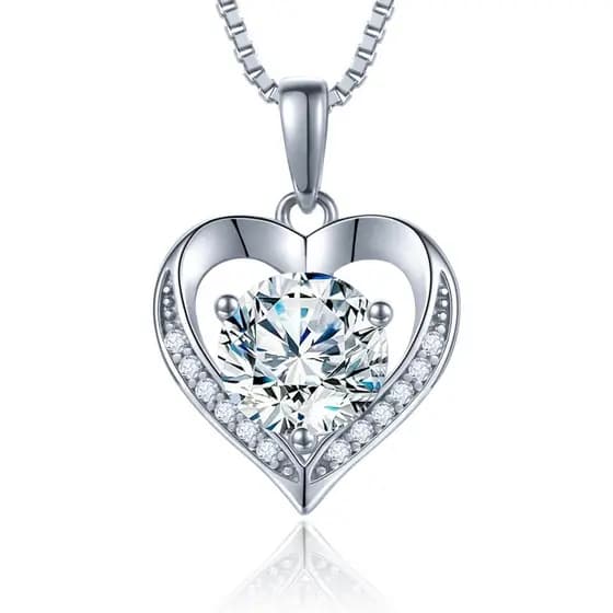 Colar de Moissanite para Mulheres 1.0ct Cor D, Colar de Coração em Prata Esterlina, Presentes de Aniversário para Mulher