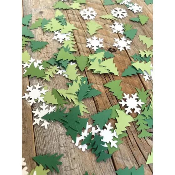 100 Peças de Confete de Mesa com Flocos de Neve e Árvores Perenes, Decoração de Festa Temática de Inverno para Chá de Pa