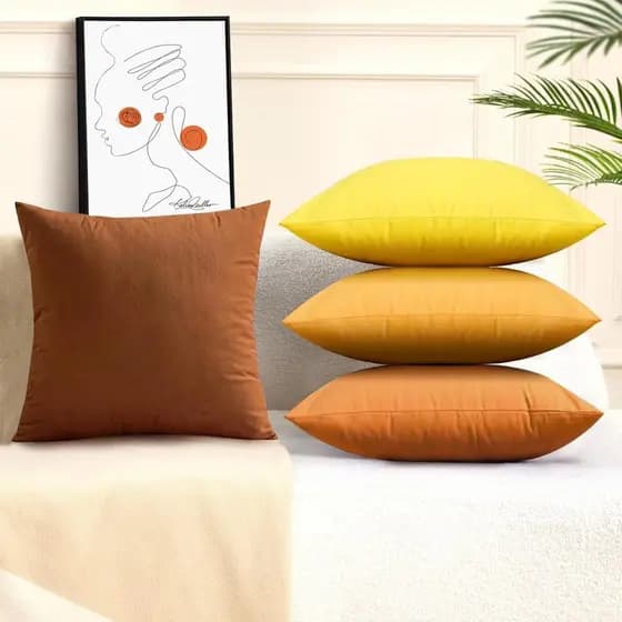 Capas de Almofada da Série Amarela 18x18 Polegadas para Sala de Estar e Quarto, Capas de Almofada de Veludo Sólido para