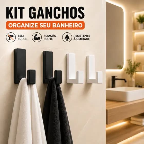 Kit Gancho Multiuso Sem Furo Porta Toalha Banheiro Cozinha Lavanderia Adesivo Alta Fixação